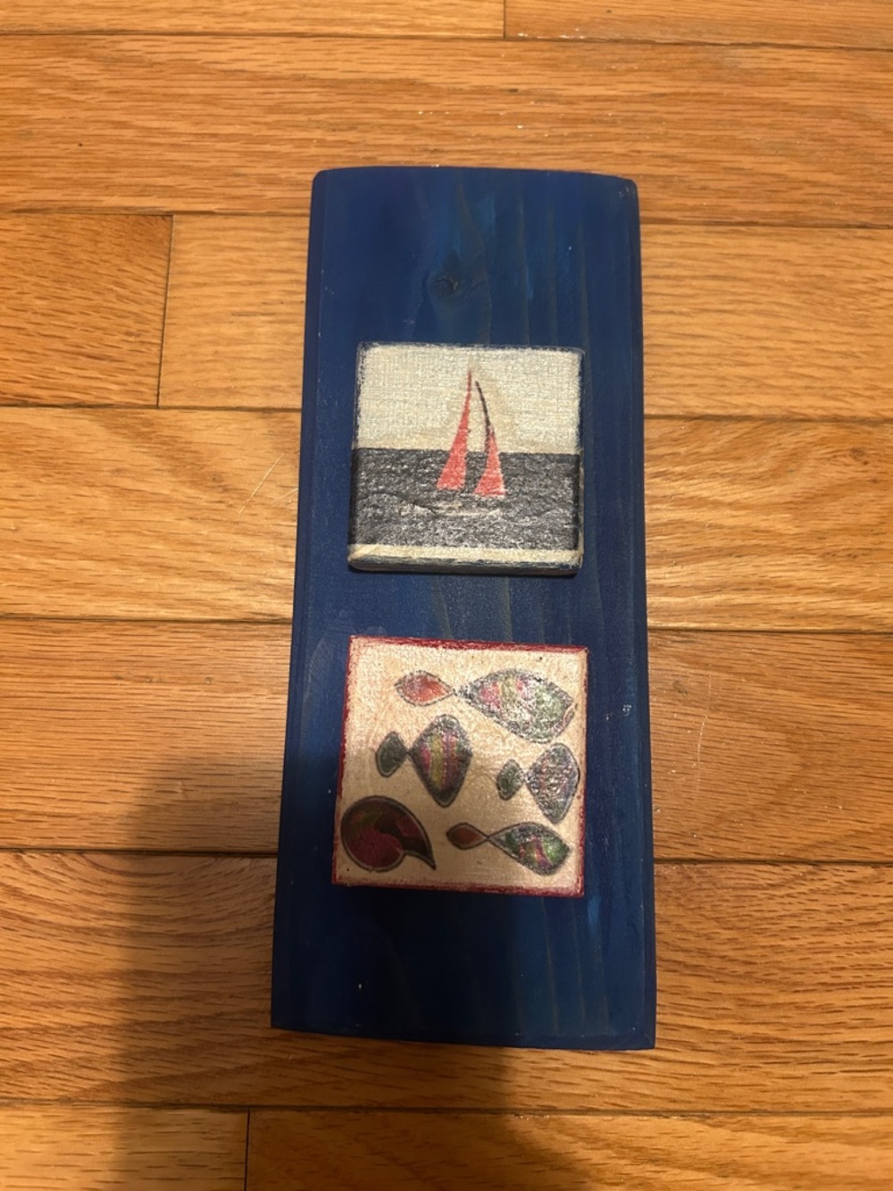Navy Wood Wall Plaque with Nautical Tile Accents